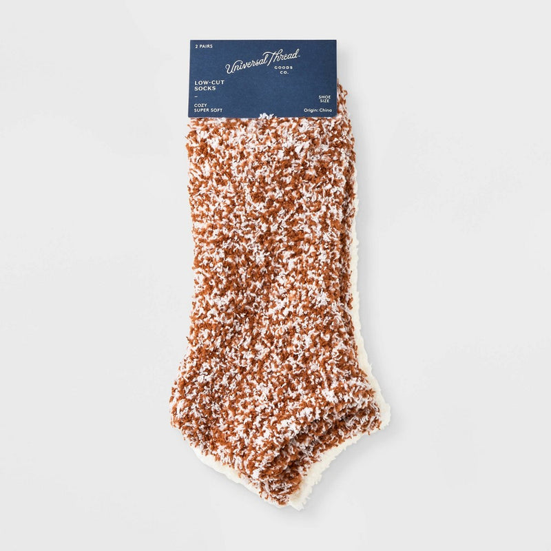Women's Cozy Marled 2pk Low Cut Socks - Universal Thread Burnt Orange/Ivory 4-10