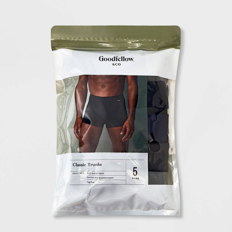 Men's Trunks 5pk - Goodfellow & Co Gray/Blue/Black XL