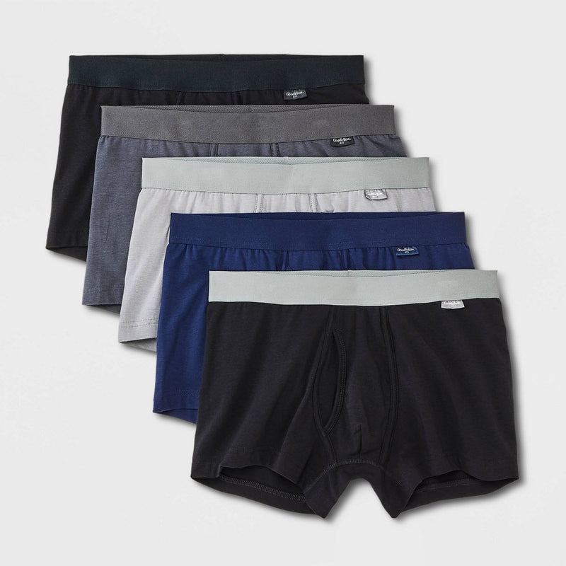 Men's Trunks 5pk - Goodfellow & Co Gray/Blue/Black XL
