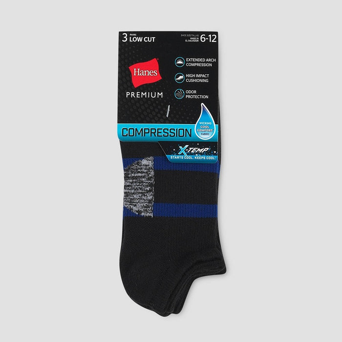 Hanes Premium Men's Compression No Show Socks 3pk - Black 6-12