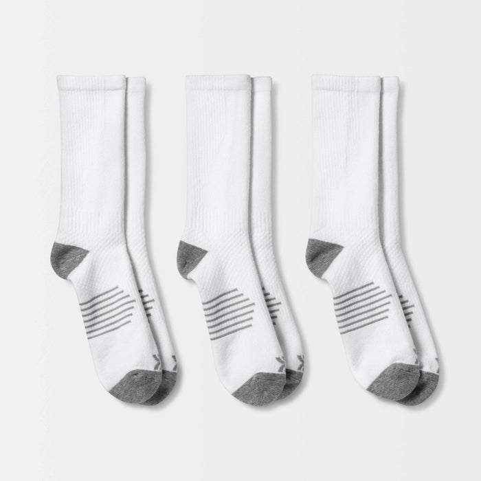 Men's Striped Arch Crew Socks 3pk - All In Motion White 6-12