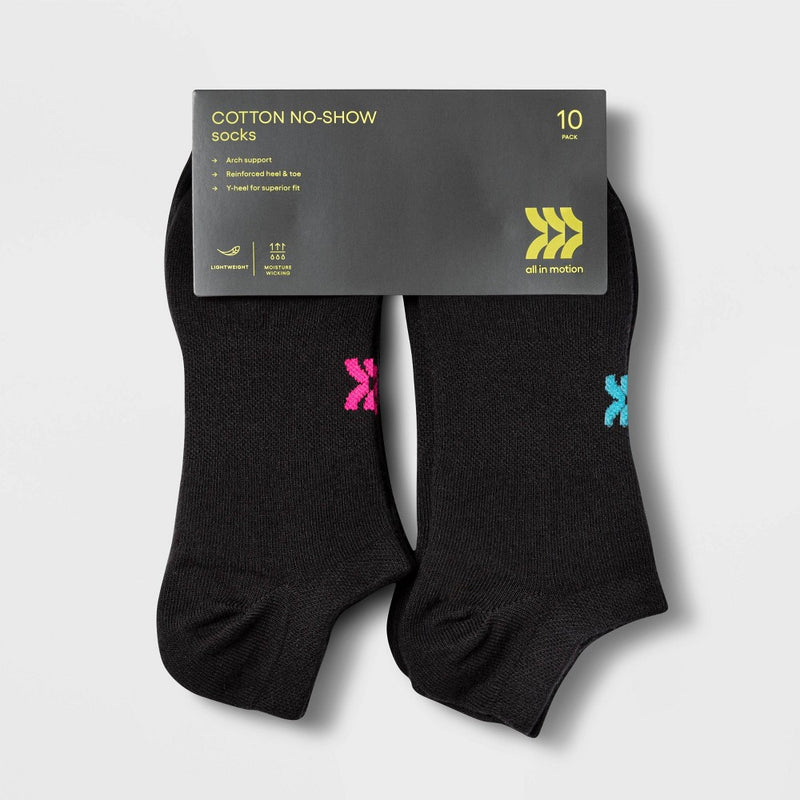 Women's Lightweight 10pk No Show Athletic Socks - All In Motion Black 4-10