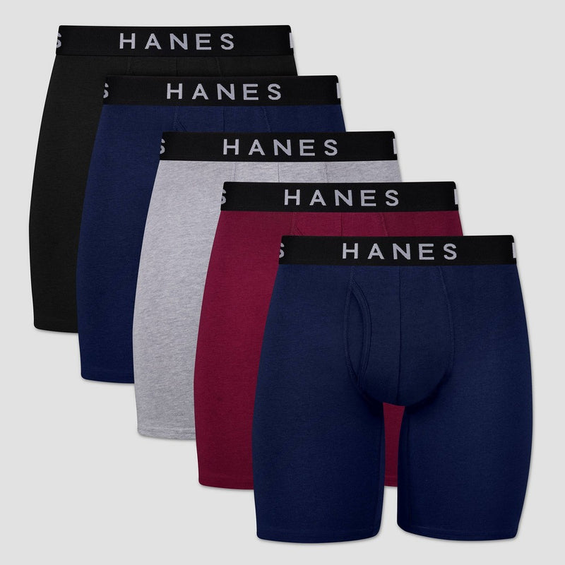 Hanes Premium Men's Stretch Long Leg Boxer Briefs 5pk - Black/Navy Blue/Gray L