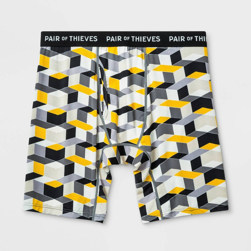 Pair of Thieves Men's Super Fit Long Boxer Briefs - Yellow/Ombre Design S