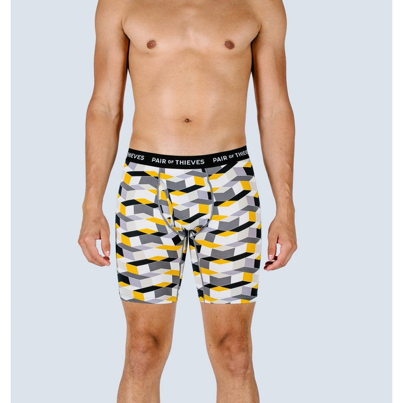 Pair of Thieves Men's Super Fit Long Boxer Briefs - Yellow/Ombre Design S