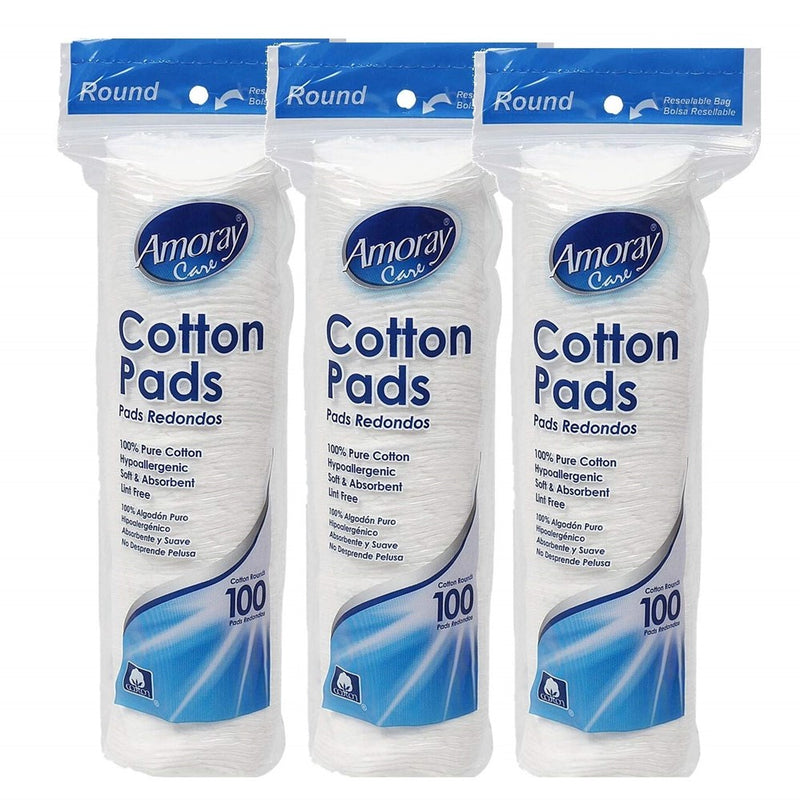 Amoray Care Cotton Pads (300 Count) | Make Up Remover, Hypoallergenic, Lint Free | 100% Pure Cotton
