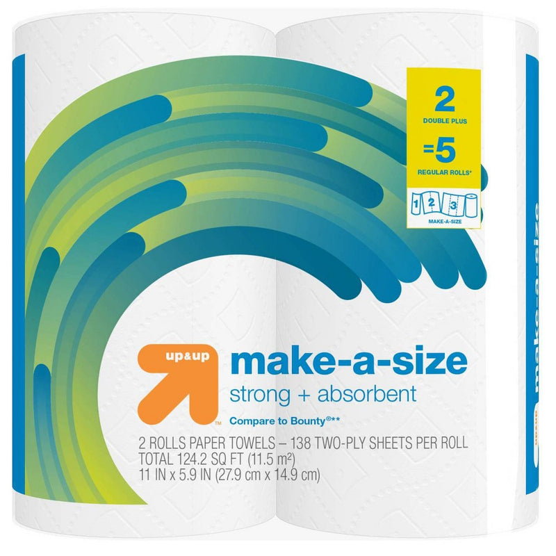 Make-A-Size White Paper Towels - 2 Double Plus = 5 - up & up