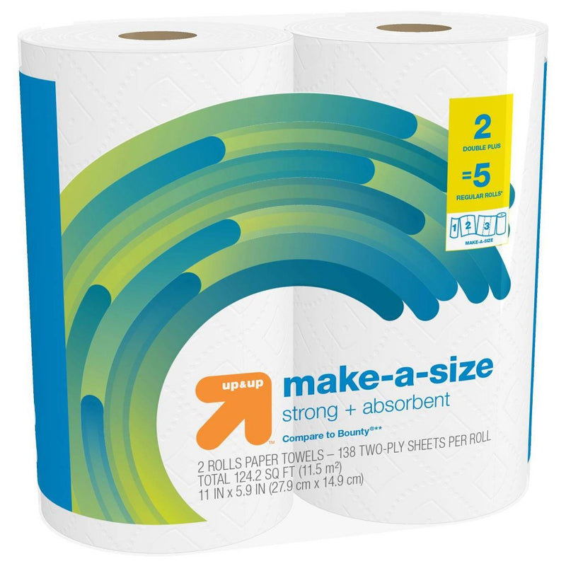 Make-A-Size White Paper Towels - 2 Double Plus = 5 - up & up
