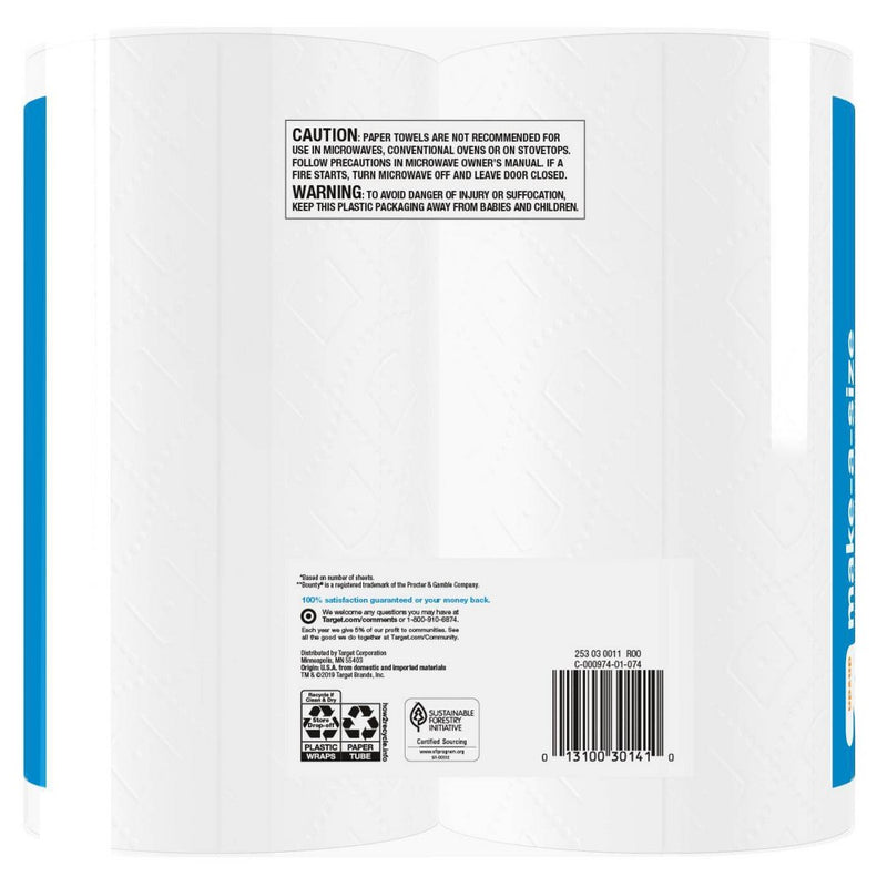 Make-A-Size White Paper Towels - 2 Double Plus = 5 - up & up