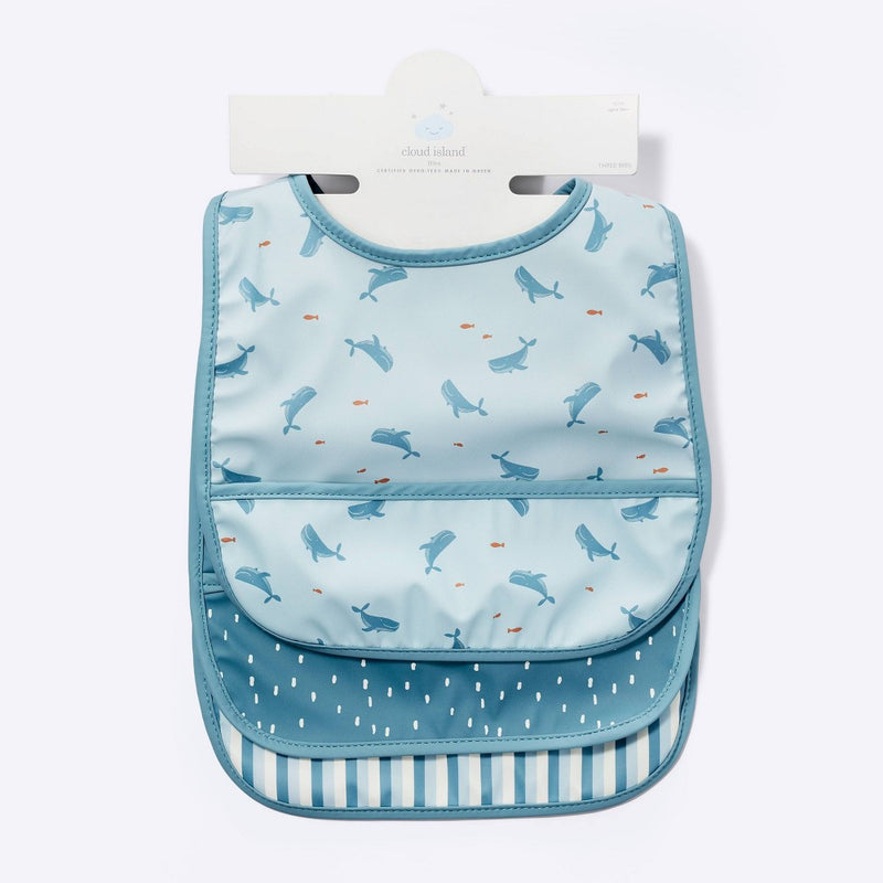 Water-Resistant Bibs - 3pk - Whales/Stripes/Dots - Cloud Island