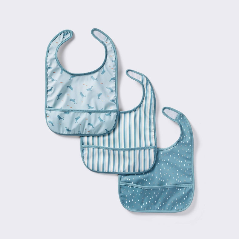 Water-Resistant Bibs - 3pk - Whales/Stripes/Dots - Cloud Island