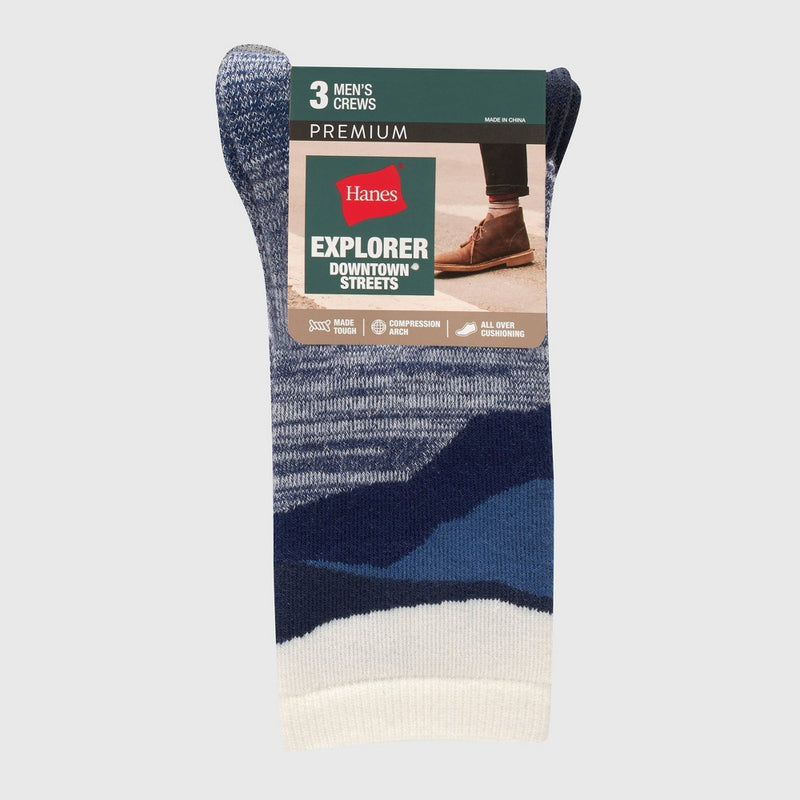 Hanes Premium Men's Explorer Full Cushion Crew Socks 3pk - Navy Blue 6-12