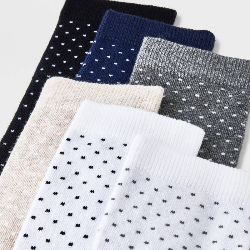 Women's Polka Dot 6pk Crew Socks - A New Day Black/Ivory/Navy/Heather Gray/Oatmeal Heather 4-10