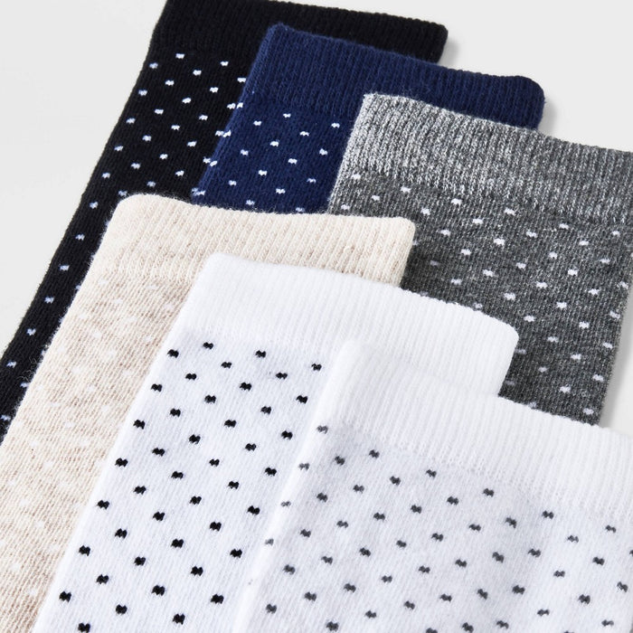 Women's Polka Dot 6pk Crew Socks - A New Day Black/Ivory/Navy/Heather Gray/Oatmeal Heather 4-10