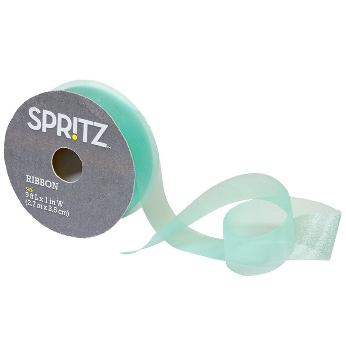 9' Organza Sheer with Shimmer Gift Wrap Ribbon Turquoise - Spritz