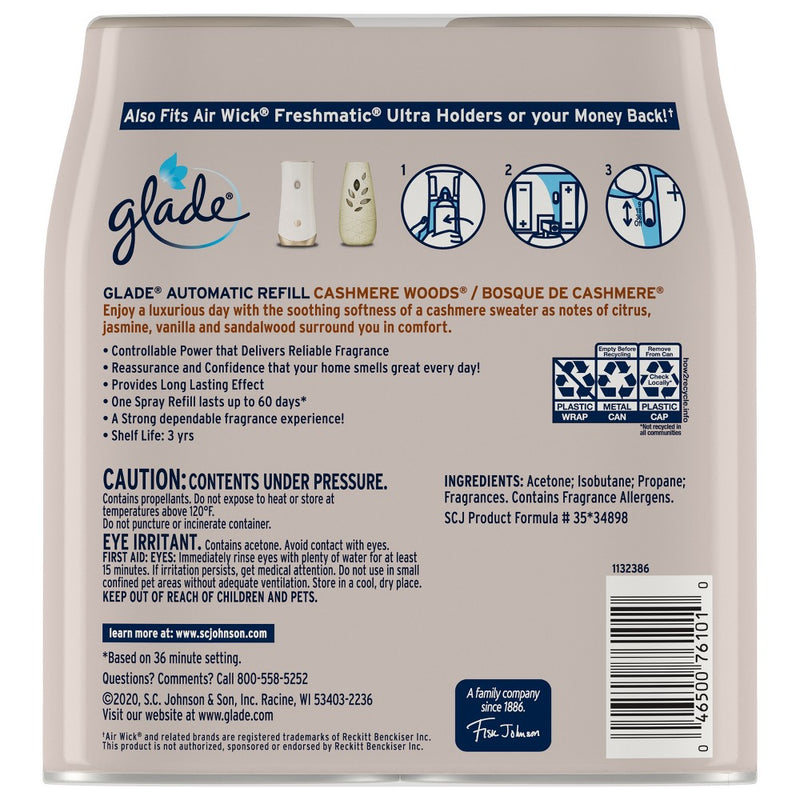 Glade Automatic Spray Air Freshener - Cashmere Woods - 12.4oz/2pk