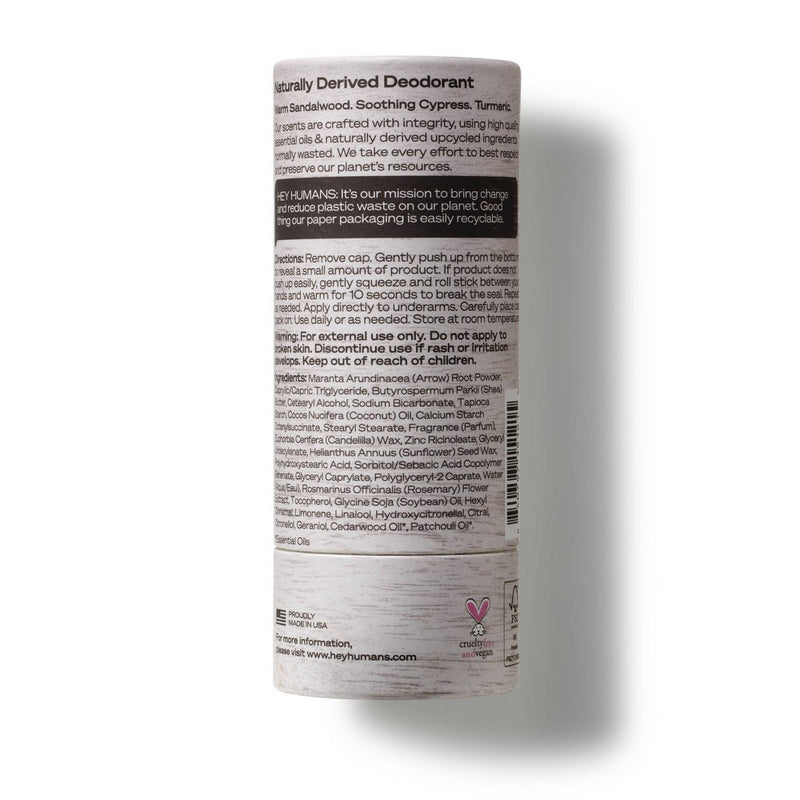 Hey Humans Sandalwood Cypress Aluminum Free Women + Men's Deodorant - Natural Ingredients, Shea Butter - 2oz