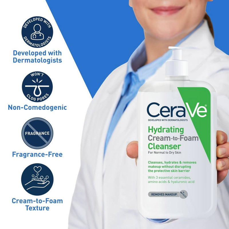 CeraVe Hydrating Cream-to-Foam Face Wash with Hyaluronic Acid- 16 fl oz