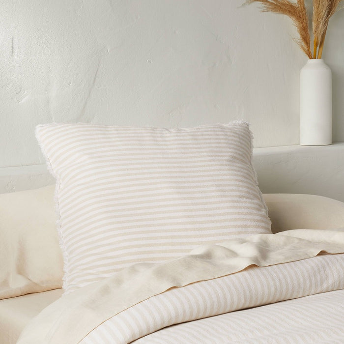 Euro 26''x26'' Heavyweight Linen Blend Stripe Throw Pillow Natural - Casaluna