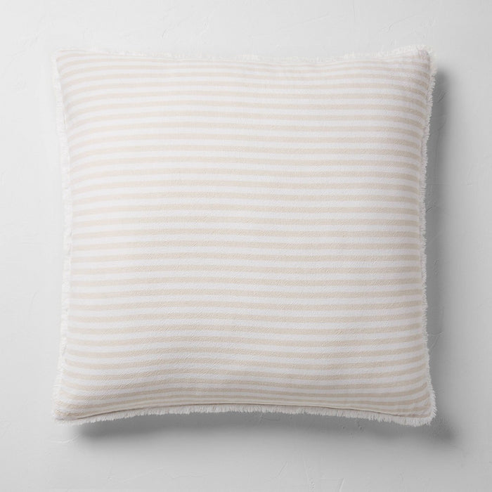 Euro 26''x26'' Heavyweight Linen Blend Stripe Throw Pillow Natural - Casaluna