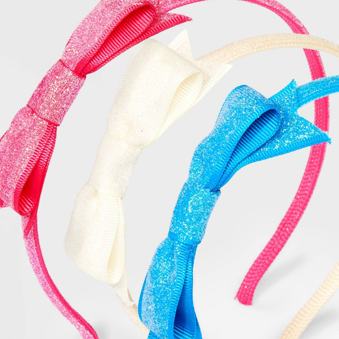 Girls' 3pk Glitter Bow Headbands - Cat & Jack Blue/White/Pink