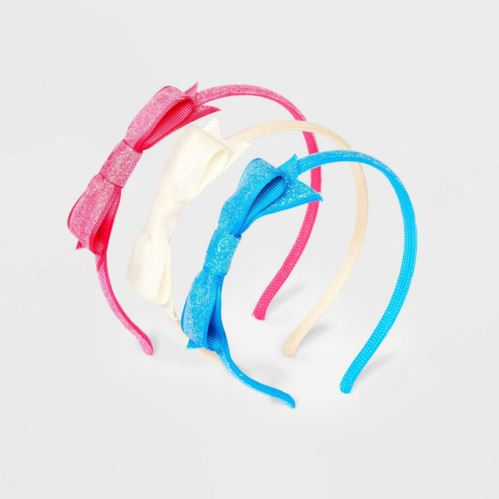 Girls' 3pk Glitter Bow Headbands - Cat & Jack Blue/White/Pink