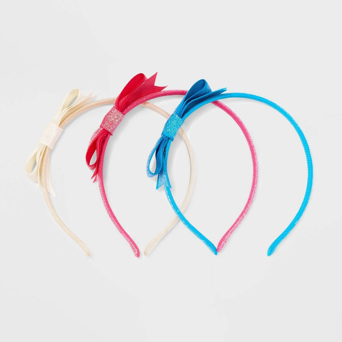 Girls' 3pk Glitter Bow Headbands - Cat & Jack Blue/White/Pink