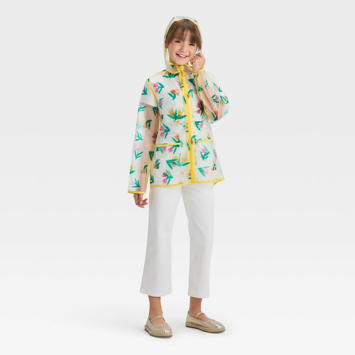 Kids' Floral Printed Rain Coat - Cat & Jack White/Yellow/Green M