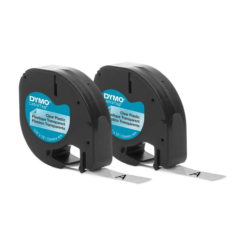DYMO LetraTag 2pk Label Tape Cassette Black on Clear Plastic