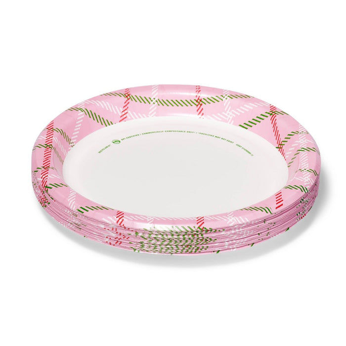 Holiday Disposable Dinnerware Plate 10" - Pink Plaid - 20ct - up & up