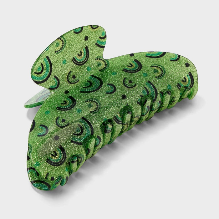 St. Patrick's Day Jumbo Glitter Rainbow Print Claw Hair Clip - Green