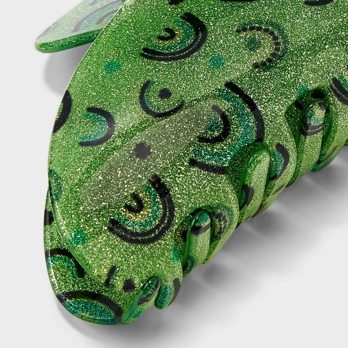 St. Patrick's Day Jumbo Glitter Rainbow Print Claw Hair Clip - Green