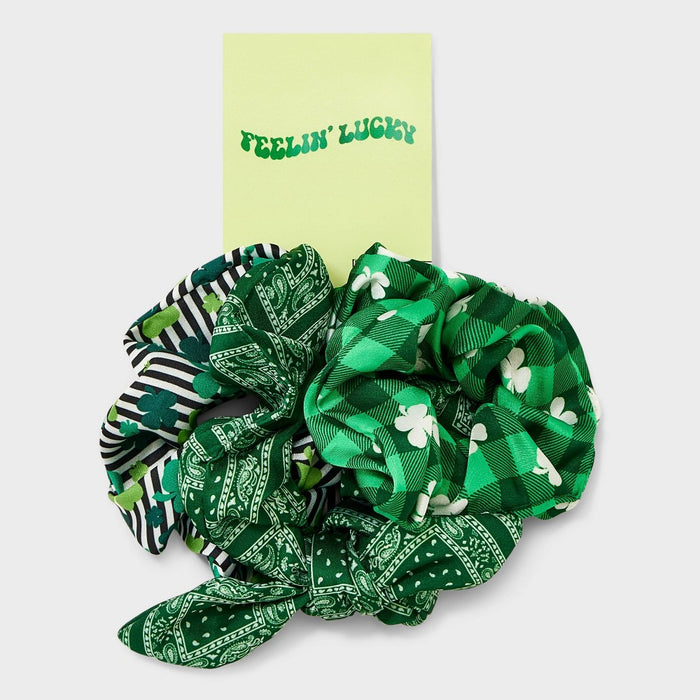 St. Patrick's Day Satin Shamrock Print Hair Twister Set 3pc - Green