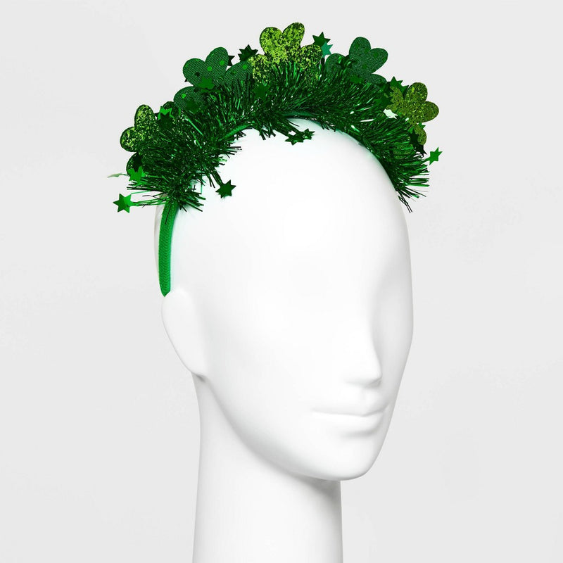 St. Patrick's Day Glitter & Tinsel Shamrock Headband - Green