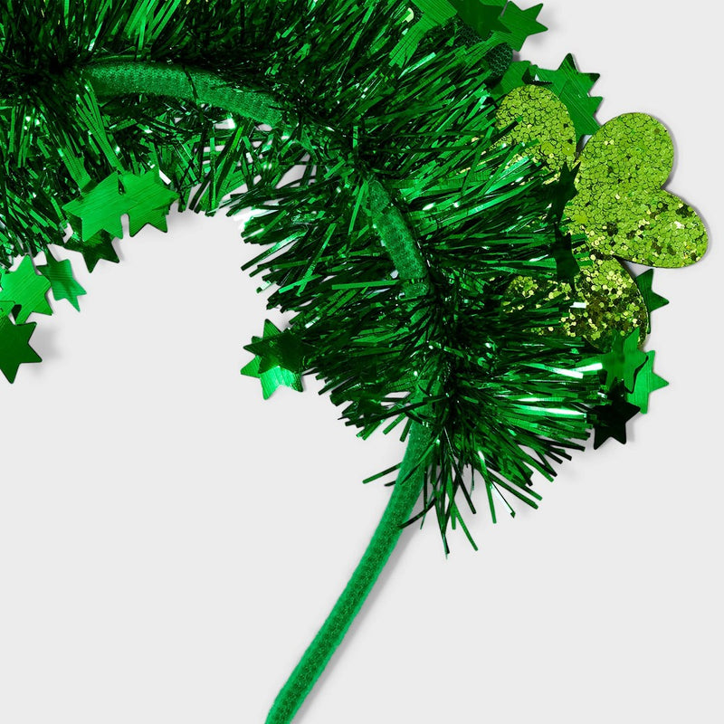 St. Patrick's Day Glitter & Tinsel Shamrock Headband - Green
