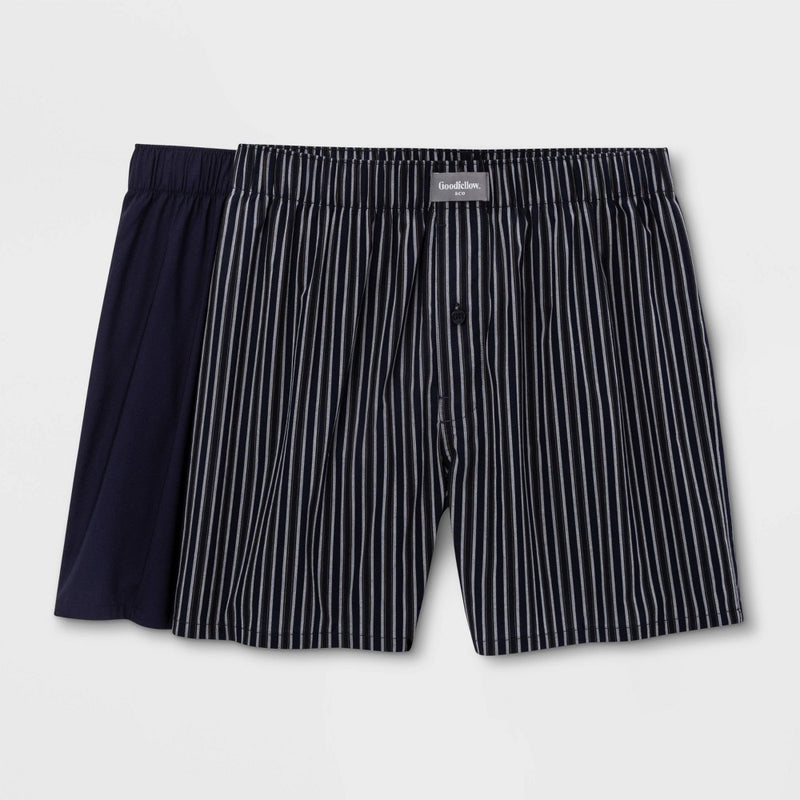 Men's Striped Woven 2pk Boxer - Goodfellow & Co Navy S