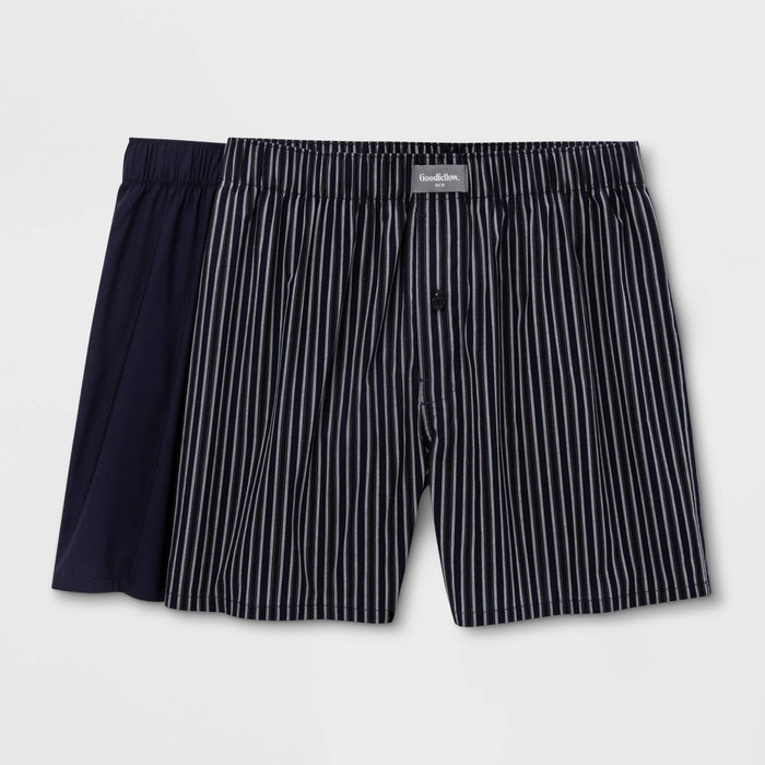 Men's Striped Woven 2pk Boxer - Goodfellow & Co Navy S