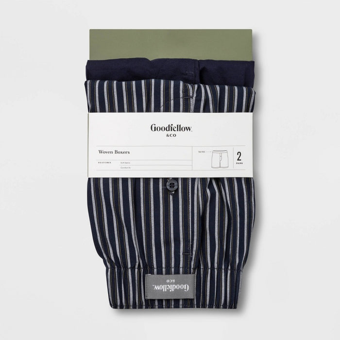Men's Striped Woven 2pk Boxer - Goodfellow & Co Navy S