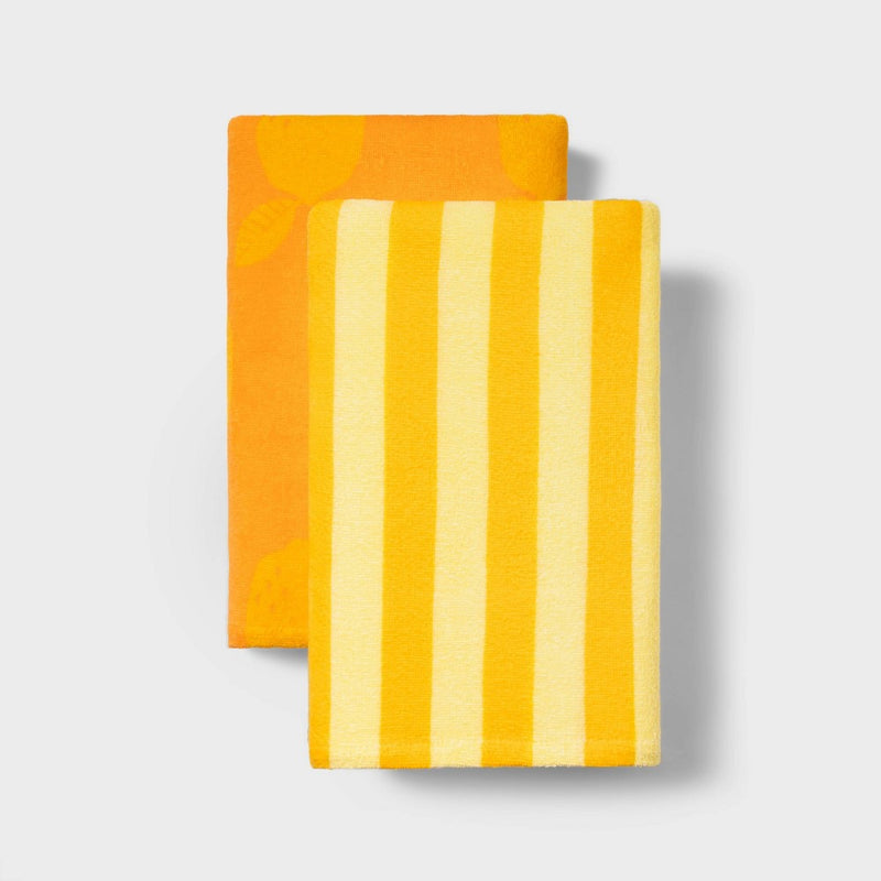2pk Striped Beach Towels Orange - Sun Squad