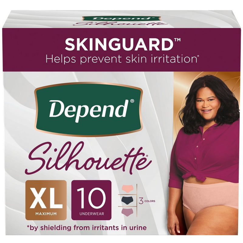 Depend Silhouette Incontinence & Postpartum Underwear for Women - Maximum Absorbency - XL - Black, Pink & Berry - 10ct