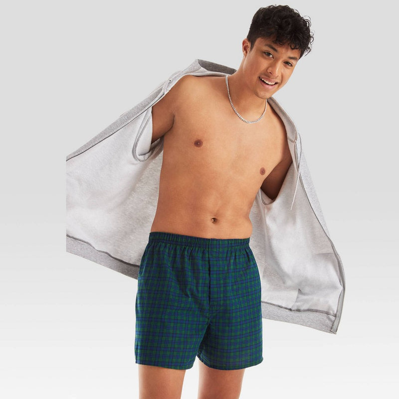 Hanes Men's Tartan Plaid Woven Boxer Shorts 5pk - Red/Brown/Blue S