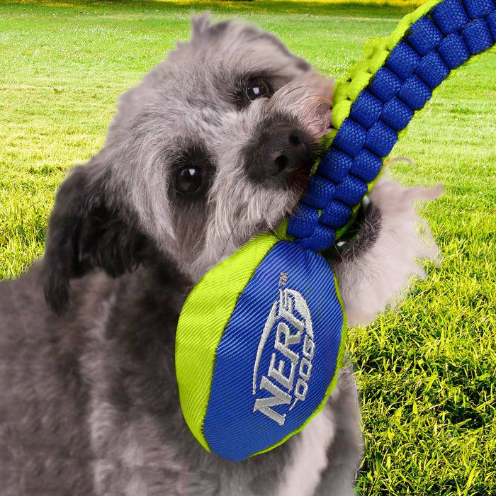 NERF 25" Nylon Squeak Vortex Chain Tug Dog Toy - Green/Blue