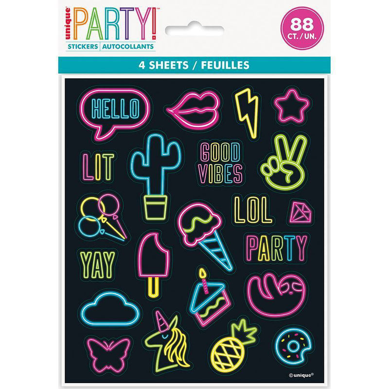 4ct Sticker Sheets Party Favors Neon/Black