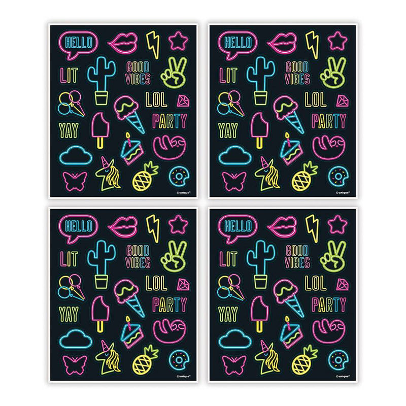 4ct Sticker Sheets Party Favors Neon/Black