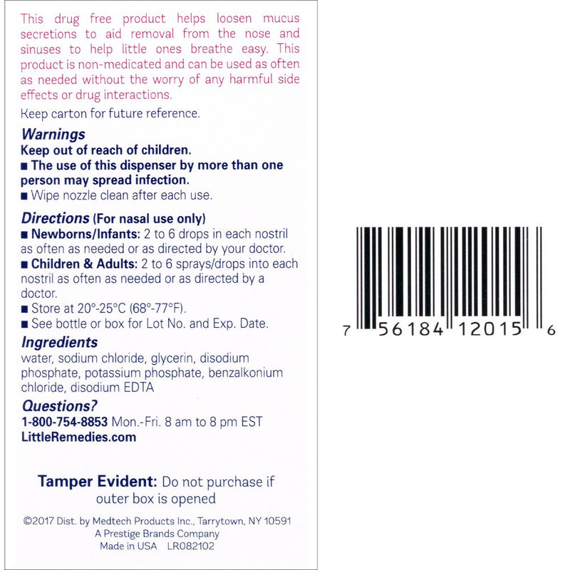 Little Remedies Saline Spray and Drops, Safe for Newborn Babies - 1 fl oz