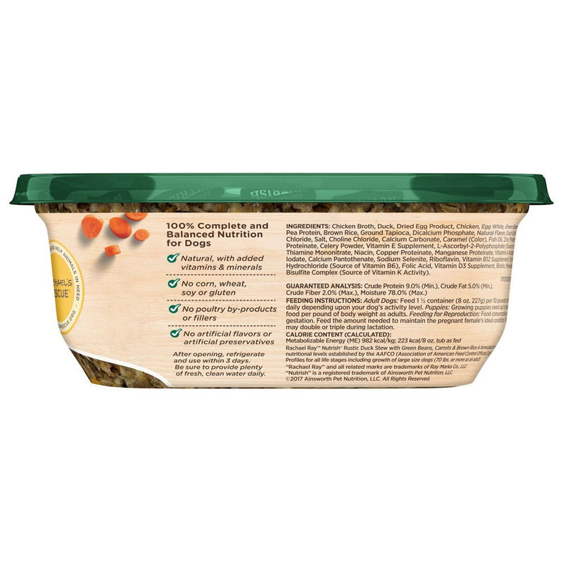 Rachael Ray Nutrish Super Premium Wet Dog Food Rustic Duck Stew with Vegetable, Duck, Green Beans, Carrots & Brown Rice - 8oz