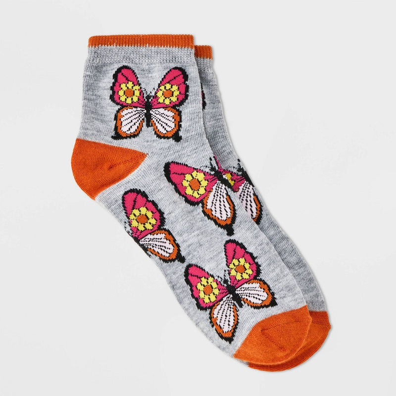 Women's Butterfly Ankle Socks - Xhilaration Heather Gray 4-10