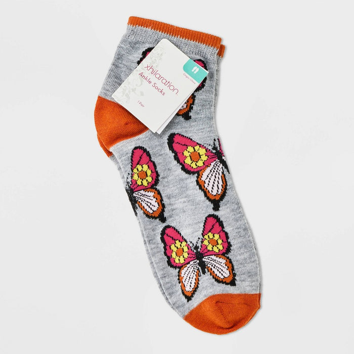 Women's Butterfly Ankle Socks - Xhilaration Heather Gray 4-10