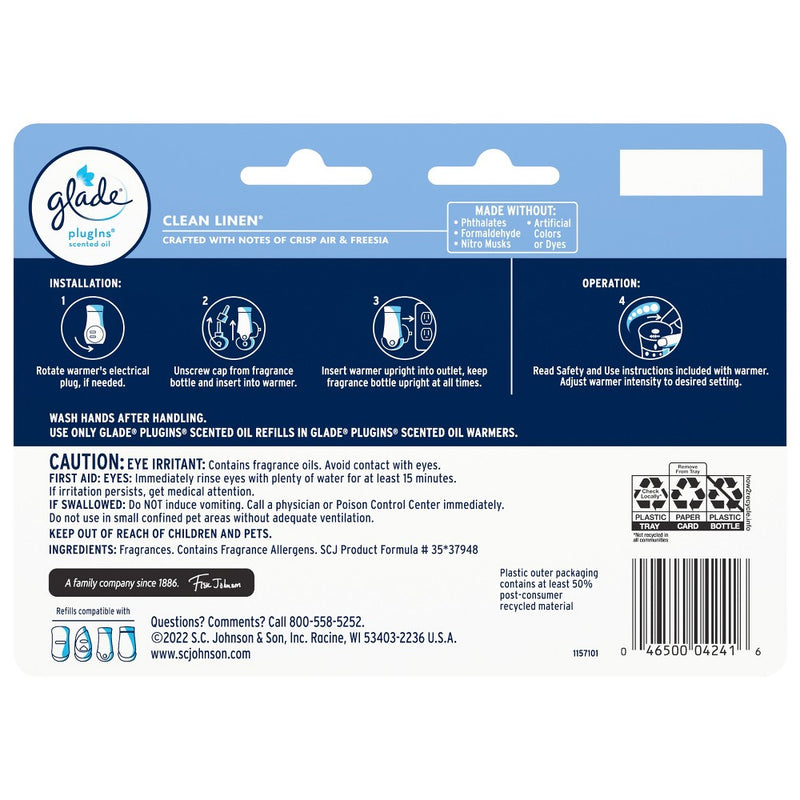 Glade PlugIns Scented Oil Air Freshener Refills - Clean Linen - 4.69oz/7pk