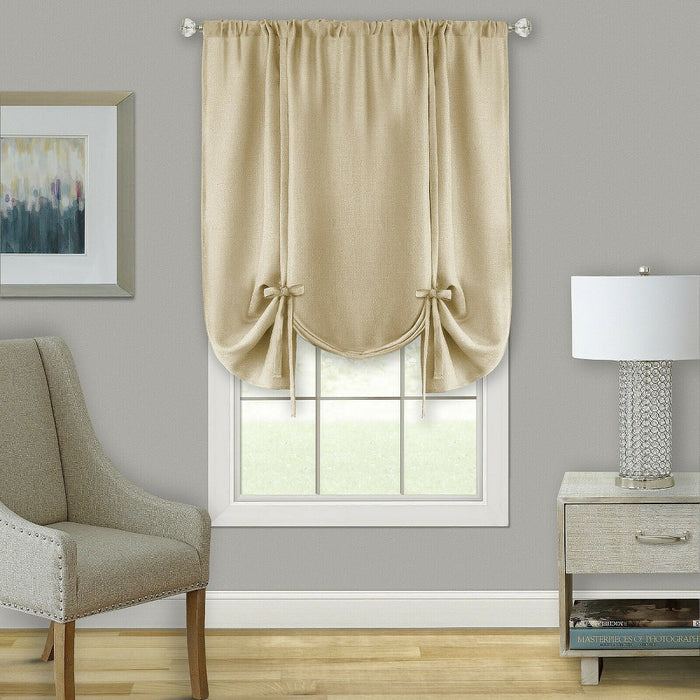 Kate Aurora Shabby Linen Farmhouse Sheer Flax Curtain Tie Up Single Window Curtain Shade - 42 in. W x 63 in. L, Toast